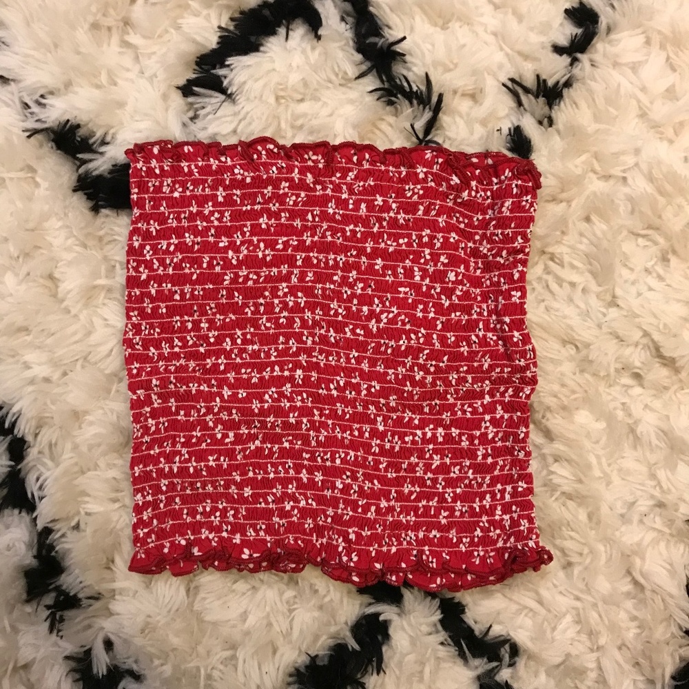 Brandy Melville Red Floral Scrunchy Tube Top